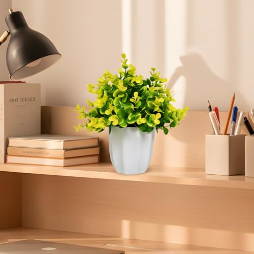 Image of fancymart Artificial Plant Eucalyptus Yellow Bunch in Pot - 22 cm Height, Perfect for Tabletop Decoration | Ideal for Home & Office Decor