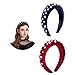 AWAYTR Velvet Padded Pearl Embellished Headband Large Padded Velvet Races Goth Wedding Headpiece for Women (Wine red+Navy Blue)