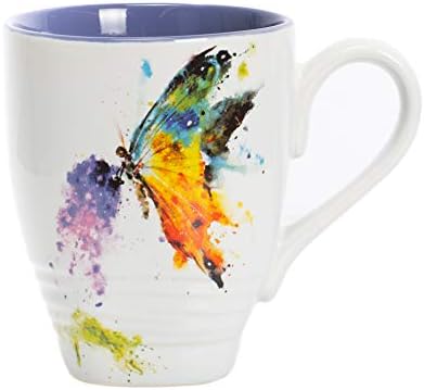 DEMDACO Kaleidoscope Butterfly Watercolor Blue 16 Ounce Glossy Stoneware Mug With Handle