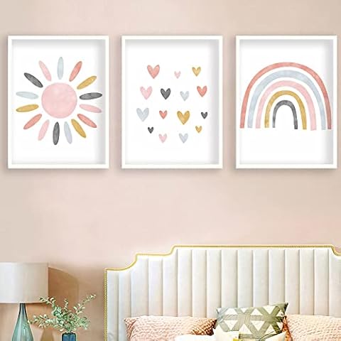 BIKCZEWIN 3PCS Boho Rainbow Decor for Girls Bedroom, Unframed Canvas Pretty Pastel Colors Wall Art Prints for Classroom School Nursery Decorations (8" x 10") Cover