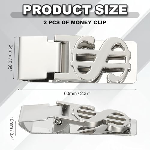PATIKIL 2 Pcs Stainless Steel Money Clip, Metal Slim Wallet Clip for Men Silver Money Holder Minimalist Front Pocket Wallet for Credit Card Business Card2