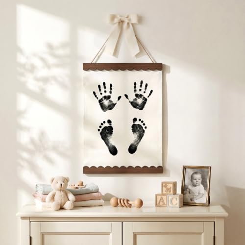 Novabright Baby Hand and Footprint Kit with Ink Pad Ribbon Bow Baby Handprint Kit Footprint Wall Hangings for Nursery Scalloped Keepsake Gift for New Mom First Mother's Day