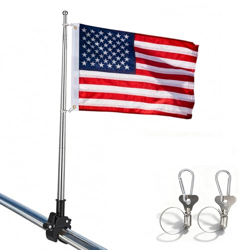 Flagolden American Boat Flag with Pole Embroidered Small USA ATV UTV Flag 12x18 inch for Boat with 53 Adjustable Retractable Heavy Duty Flagpole Kit