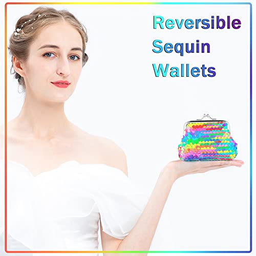 Prasacco 2 Pcs Sequin Coin Purses Reversible Sequin Mini Wallet With Kiss-Lock Closure Colorful Change Coin Purse Bag Handbags For Kids Girls Women Party Favor #TOP6