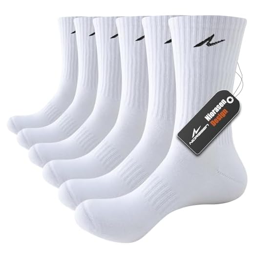 Niorasen Cushioned Sports Socks for Men & Women, Combed Cotton Running Socks, Seamless Crew Gym Socks, 3/6 Pairs Athletic Golf Socks for Walking, Hiking, Cycling, White 6 pairs, 12-14