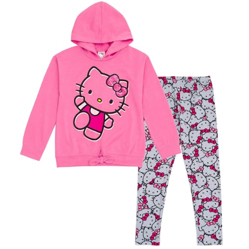 Image of Hello Kitty Girls Pullover FleeceHoodie and Leggings Outfit Set Toddler to Big Kid