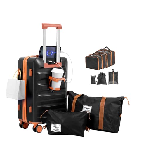 YANQIAO 20” 10-Piece Suitcase Set with USB & Cup Holder