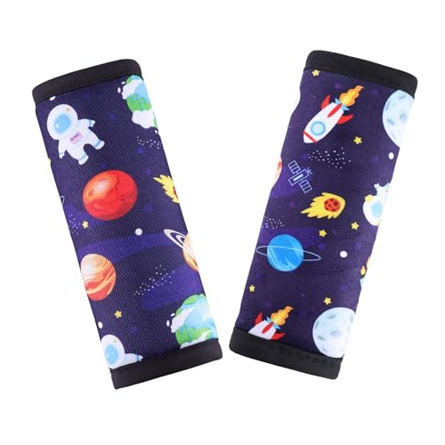 Image of COOLBEBE Car Seat Straps Shoulder Pads for Baby Kids, Super Soft Velvet Seat Belt Covers for All Car Seats /Pushchair /Stroller /High Chair, Blue Space