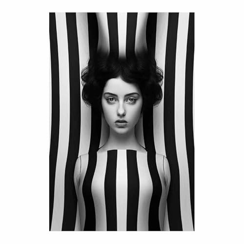 Poster Renaissance féminine toile femme rayures noir blanc déco maison 70x100