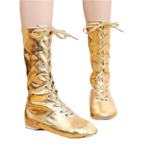 Jazz Dance Shoes Split Sole Men Dancing Sneakers High Top Boots for Women Gold 9 M US Women by MSMAX - Image 4