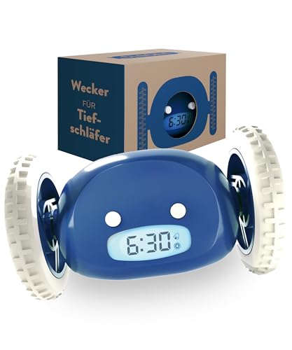 CLOCKY Lauter Wecker Digital Wecker Laut f&uuml;r tiefschl&auml;fer Erwachsene Jugendliche Lustig f&uuml;r schwerh&ouml;rige schwere Schl&auml;fer auf R&auml;dern Weglaufen Fahrender Springen Wegrollen Lustiges Geschenk (Navy)