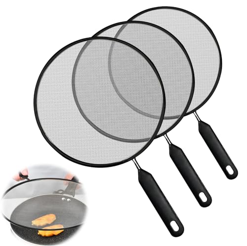 TOATELU 3 piezas de protección contra salpicaduras de acero inoxidable: colador antisalpicaduras con asa, tapa de prueba para sartenes, 21 cm, 25 cm, 29 cm de diámetro, tapa de prueba de aceite para