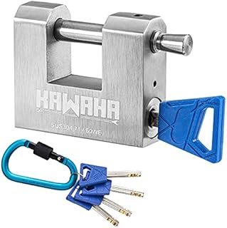KAWAHA 71/60KD-5K Stainless Steel D-Shaped Padlock with Key for Garage Door, Containers, Shed, Locker and Warehouse (2-3/4 inch, Keyed Different - 5 Keys)