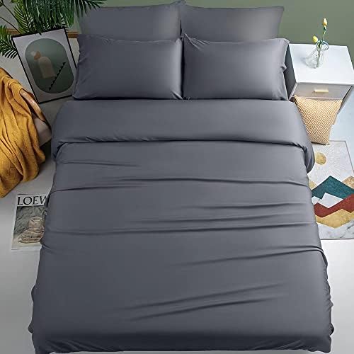 Shilucheng 6PC 100% Pure Egyptian Cotton Sheets Set,Full Size Cooling Bed Sheets 600 Thread Long Staple Count,Sateen Weave, Fits Mattress 16" Deep Pocket(Cotton Dark Grey, Egyptian Cotton - Full)