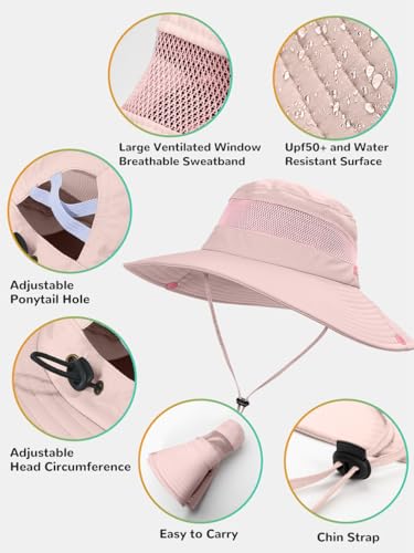 Image of EW East Water Sun Beach Hat for Women, UPF50+ Waterproof with Ponytail Hole | Large Breathable Mesh,3.5 inch Wide Brim, Adjustable Windproof Chin Strap,Quick-Dry, for Hiking Fishing Outdoor Safari
