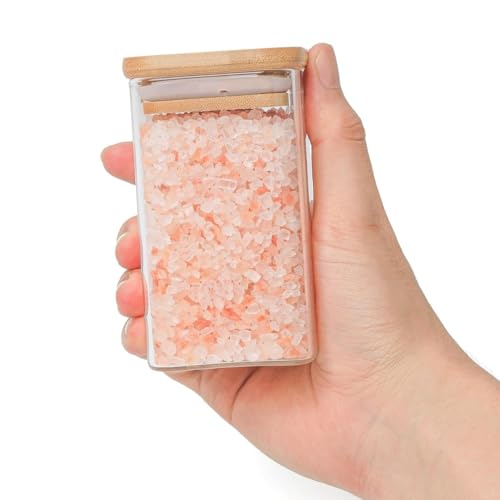 Image of CAKETIME Spice Jars with Airtight Bamboo Lid [Square, Pack Of 12, 270ml] - Glass Spice Bottles, Seasoning Containers for Salt, Sugar, Coffee Beans - Set of 12 Jars with Wooden Lids
