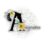 Personalized Sunflower Monogram Name Stickers Custom Initial Sunflower Waterproof Die-Cut Vinyl Stickers for Water Bottle Laptop Hard Hat Kindle Sticker Decal Decor Gifts