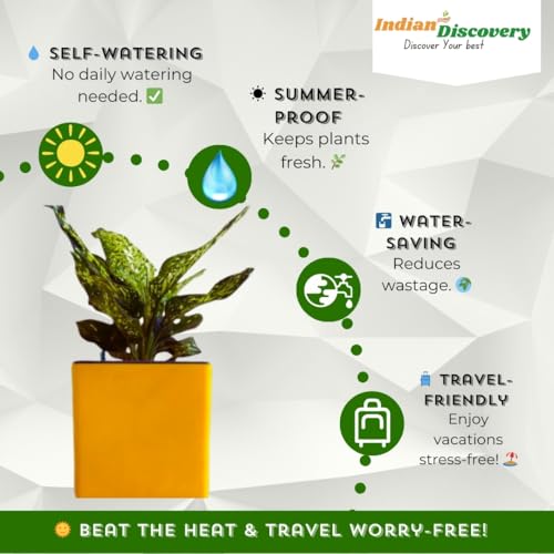 Image of Indian Discovery Self Watering Tabletop Planter| Flower Pots for Home, Terrace, Balcony, Vertical Garden Decor Flower Pots(2 PC, Yellow, Square) |6 Inch UV-Resistant Plastic Plant Pots