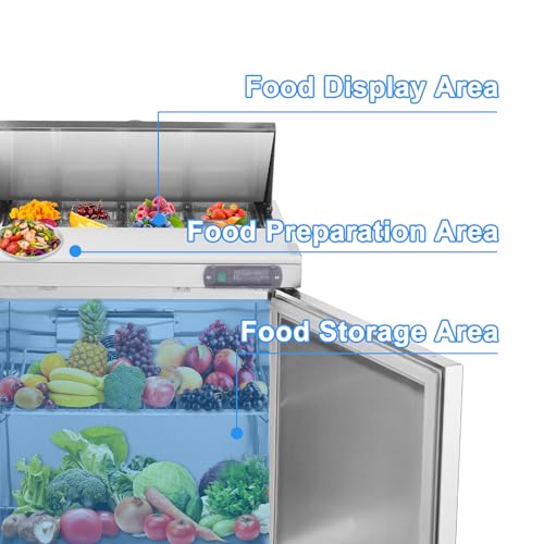Image of JINSONG 28 inch W 1-Door Refrigerator Sandwich Salad Prep Table, Commercial Stainless Steel, Fan Cooling, 7.4 Cu.ft, with Cutting Board, 1 Shelf & 8 Pans for Restaurant, Bar, Shop