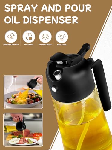 Oil Sprayer for Cooking 2pcs,2 in 1 Oil Dispenser and Oil Sprayer Kitchen Devices-16oz Glass Oil Spray Bottle,Mist Olive Oil Dispenser for Kitchen,Air Fryer,Salad, Grill (Black Kitchen Equipment) - Image 3