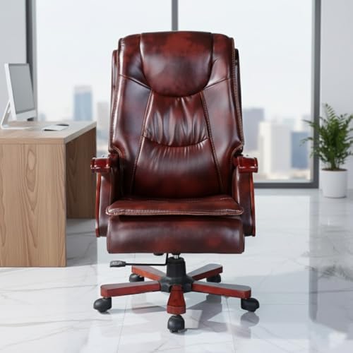 Image of Lakdi The Furniture Director & Executive Chair for Office Modern Design Made in Plyboard with Leatherette & Recliner & Height Adjustable & Fixed armrest and Revolving Chair - 111011323 Brown
