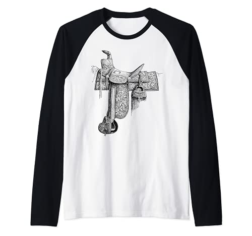Horse Saddle Raglan Baseball Tee, Black