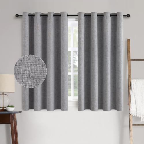 Image of MIULEE Linen Texture Curtains for Bedroom Solid 100% Blackout Thermal Insulated Grey Curtains Grommet Room Darkening Drapes Luxury Decor for Living Room Nursery 52x63 Inch (2 Panels)