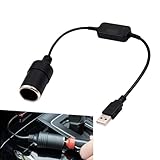 yorpyep Car USB Power Converter Cable, 5V to 12V Cigarette Lighter Socket, Power Bank Connection Adapter for Dashcam Radar Detector Air Purifier, Universal Female Converter Cable (Black)