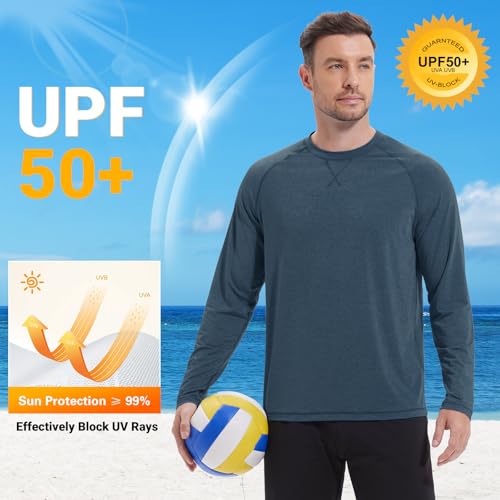 Image of Mens Swim Shirts UPF 50+ Sun Shirts Rash Guard Quick-Dry Fishing T-Shirts