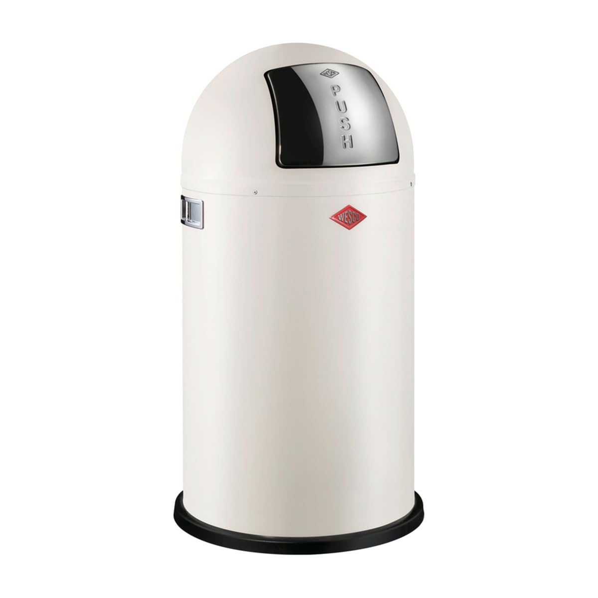 Wesco Pushboy Mülleimer in der Farbe sand matt pulverbeschichtetes Stahlblech, 50 Liter Volumen, große Edelstahlklappe, herausnehmbarer Innenbehälter