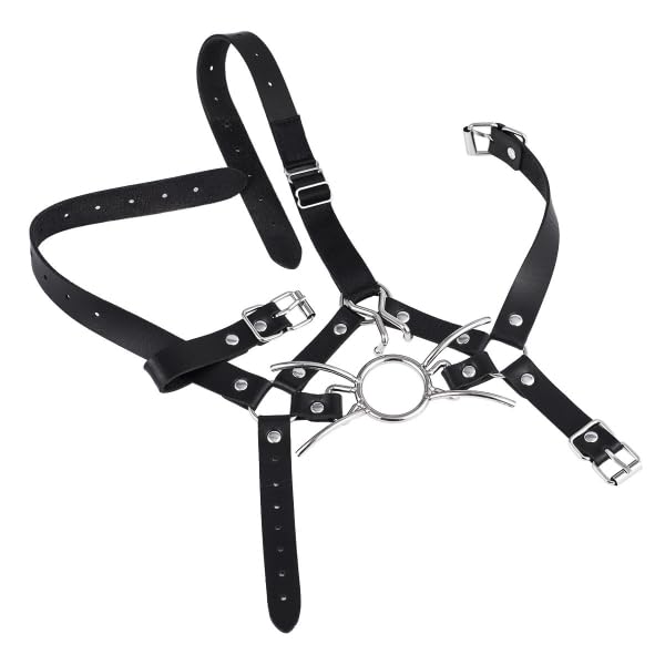 SM Harnais avec Bâillon & Crochet de Nez – Bondage Fetiche | Accessoire BDSM réglable en similicuir & métal, diamètre bâillon 4 cm, unisexe