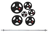 Strongway® 50KG 70KG 100KG Tri Grip Weight Plates Sets with 6FT Barbell - 1 Inch (1") / 25mm Hole - Rubber Coated Cast Iron Weight Lifting Bar (100KG SET + 6FT BAR)