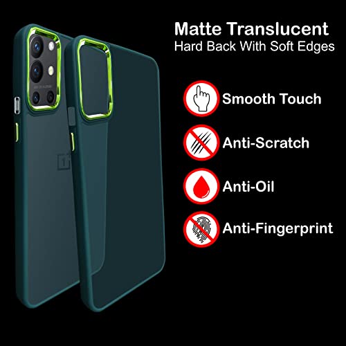 Image of A rtistque Frosted Translucent Back Cover Case for Oneplus 9R | Electroplated Chrome Ring | Raised Camera Edges for Protection | Smooth Sides TPU - Green