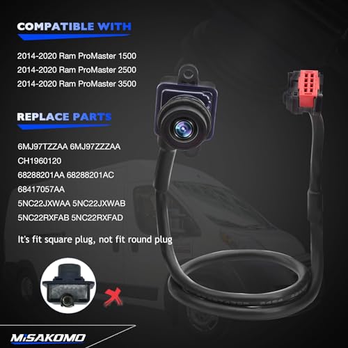 Image of Rear View Backup Camera, Compatible with 2014-2020 Dodge Ram ProMaster 1500 2500 3500, Replace 6MJ97ZZZAA 68288201AA, Waterproof Back Up Camera Reverse Camera (Pack of 5)