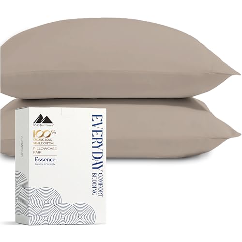 Image of Mayfair Linen Organic Cotton Queen Pillow Cases Set of 2 (21 inch x 32 inch), Taupe