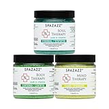 SPAZAZZ RX Therapy Spa and Hot Tub Aromatherapy Scented Relaxation Bath Salt Crystals - Mind Body and Soul Sample Bundle (4OZ 3 Pack), Yellow Green Teal