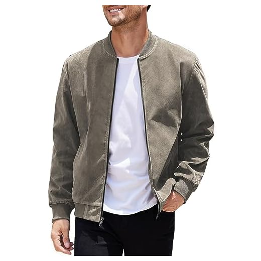 COOFANDY Masculino Jaqueta Bomber Masculina Do Time Do Colégio, Jaqueta Leve Casual, Jaqueta de Camurça Vintage, Cinza, Grande
