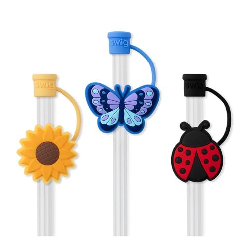 Swig Straw Toppers Set, 3 Reusable Straws with 3 Silicone Straw Covers, Cover Cap with Customizable Length, Compatible with 40oz Tumblers, Tumbler Accessories (Picnic)