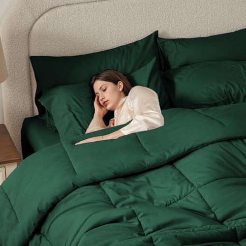 Anluoer California King Size Bed in a Bag 7 Pieces,Emerald Green Cal King Comforter Set with Sheets,All Season Bedding Sets with Comforter,Pillow Shams,Pillowcases,Flat Sheet,Fitted Sheet