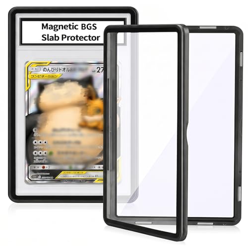 Matlir Magnetic BGS Slab Protector - UV Protection Tempered Glass & Aluminum Metal Bumper for 35PT Beckett Graded Cards, 9-Point Secure Lock Display Guard with Padding Stickers for Stability (Black)