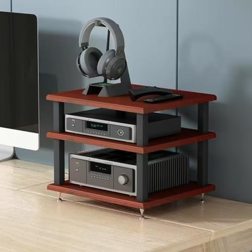 Stojak audio HiFi – kompaktowy stojak na konsolę multimedialną do komponentów stereo, wzmacniaczy, głośników i płyt winylowych, funkcjonalna półka wieżowa AV do domowej rozrywki