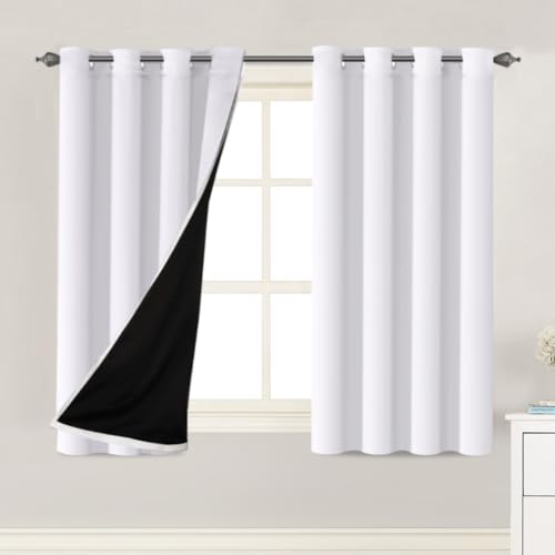 H.VERSAILTEX 100% Blackout Curtains 63 inches Long Light Blocking Drapes Thermal Insulated Curtains for Living Room Noise Reducing Drapes for Bedroom, 2 Panels, White Front with Greyish White Liner