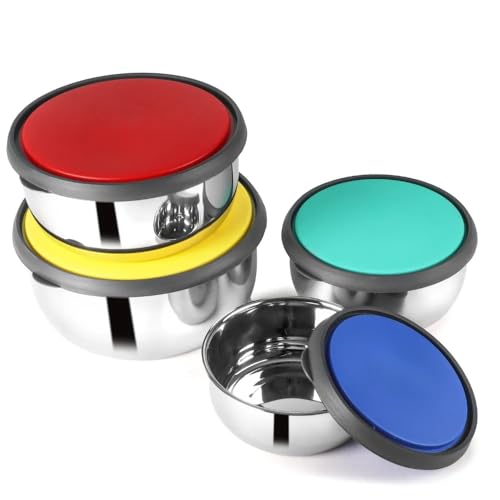 Image of Double Mould Stainless Steel Storage Container Set in Multi Color - 4 Pieces 410ml+700ml+1050ml+1500ml, 3 Pieces Airtight Leak Proof Lids | Kitchen Food Storage Bowls (1, Multicolor)
