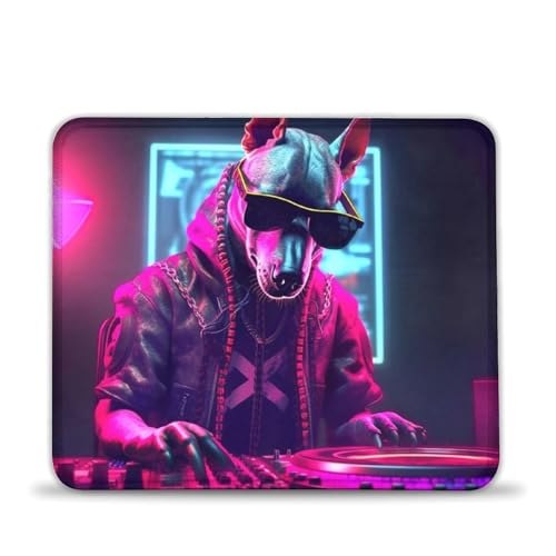 LLONGKT Alfombrilla de ratón para juegos Cyberpunk Dog DjCyberpunk Dog Dj 20 x 24 cm con bordes cosidos, base de goma natural antideslizante duradera