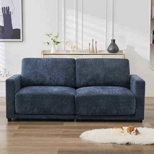 Image of 77.4 inch Chenille Modular Loveseat Oversized Upholstered 2 Seater Sectional Sofa with Thickened Cushions, Easy Assembly, Modern Comfy Love Seat Couch for Living Room, Blue