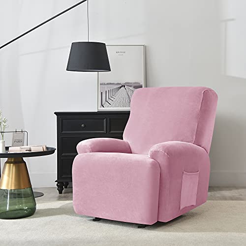 Pendejato Stretch Recliner Chair Covers, 4-Piece Ultra Soft Velvet Recliner Slipcovers Single Seat Couch Cover Furniture Protector With Pocket (Pink) #TOP1