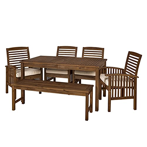 Walker Edison Rendezvous Modern 6 Piece Solid Acacia Wood Outdoor Dining Set, Set Of 6, Dark Brown #TOP4