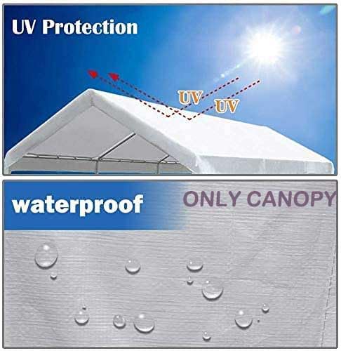12'x20' Upgraded Carport Replacement Top Canopy Cover for Car Garage Shelter Tent Party Tent with Ball Bungees White (Only Top Cover, Frame is not Included) by Vanteriam - Image 2