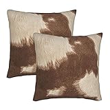Cows Throw Pillow Covers Decorative Brown White Cowhide Print Farmhouse Home Sofa Cushion Cover Fashion Animal 2 PCs Throw Pillowcase 18x18 Inch