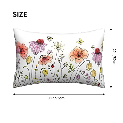 Wozukia Colorful Wildflowers Throw Pillow Cover With Butterflies Bees Dragonfly And Ladybugs Floral Border Lumbar Pillow Case Cushion For Sofa Couch Bed Standard Queen Size 20X30 Inch #TOP1